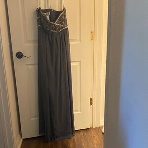 David's Bridal Charcoal Gray Beaded Strapless Evening Gown